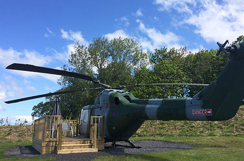 The glamping helicopter at Ream Hills