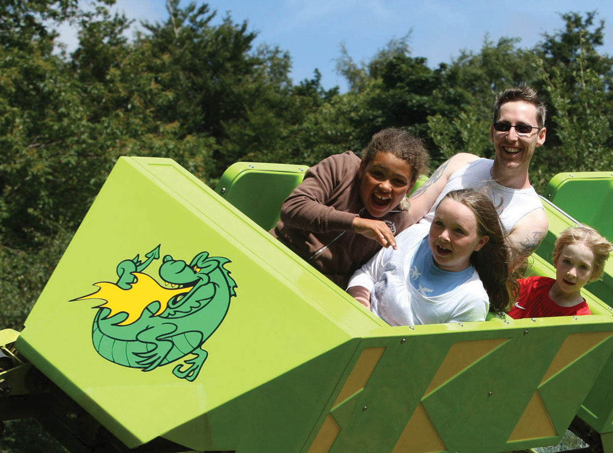 kinetic roller coaster Greenwood Forest Park, Wales