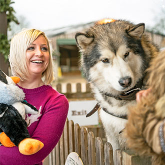 Mother & wolf at one of Willows' Wintery Warm Up Weekends